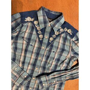Cruel Denim Western Snap Shirt Womens XS Plaid Embroidered Cowgirl Cotton